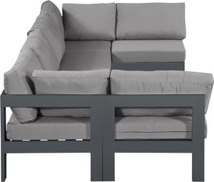 Meridian Furniture Nizuc Six Piece Outdoor Modular Sectional Water Resistant Fabric Patio Lounge Set 376Grey-Sec6B