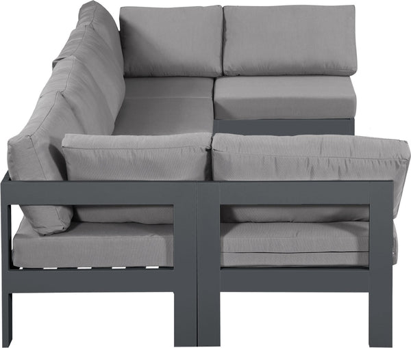 Meridian Furniture Nizuc Six Piece Outdoor Modular Sectional Water Resistant Fabric Patio Lounge Set 376Grey-Sec6B