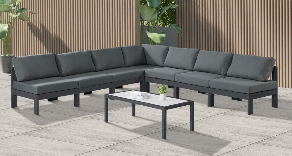 Nizuc Grey Water Resistant Fabric Outdoor Patio Modular Sectional 376Grey-Sec7A Meridian Furniture
