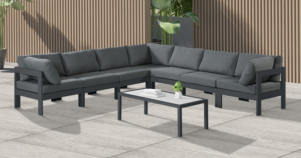 Nizuc Grey Water Resistant Fabric Outdoor Patio Modular Sectional 376Grey-Sec7B Meridian Furniture