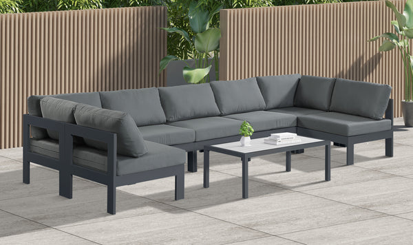 Nizuc Grey Water Resistant Fabric Outdoor Patio Modular Sectional 376Grey-Sec7C Meridian Furniture