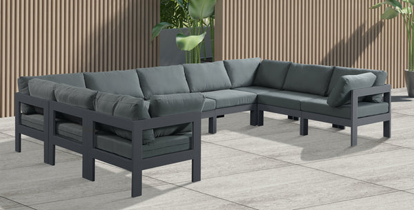 Nizuc Grey Water Resistant Fabric Outdoor Patio Modular Sectional 376Grey-Sec9C Meridian Furniture