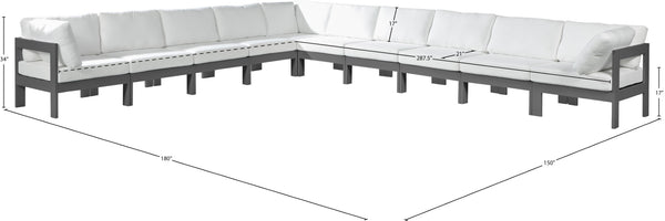 Meridian Furniture Nizuc Resort Style 10 Piece Modular Outdoor Sectional with Aluminum Frame 376White-Sec10A