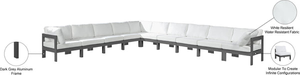 Meridian Furniture Nizuc Resort Style 10 Piece Modular Outdoor Sectional with Aluminum Frame 376White-Sec10A