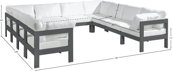 Meridian Furniture Nizuc 10 Piece Outdoor Modular Sectional Aluminum Frame Water Resistant Patio Seating 376White-Sec10B