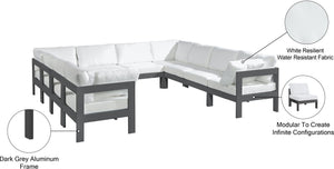 Meridian Furniture Nizuc 10 Piece Outdoor Modular Sectional Aluminum Frame Water Resistant Patio Seating 376White-Sec10B