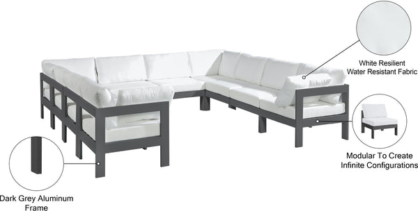 Meridian Furniture Nizuc 10 Piece Outdoor Modular Sectional Aluminum Frame Water Resistant Patio Seating 376White-Sec10B