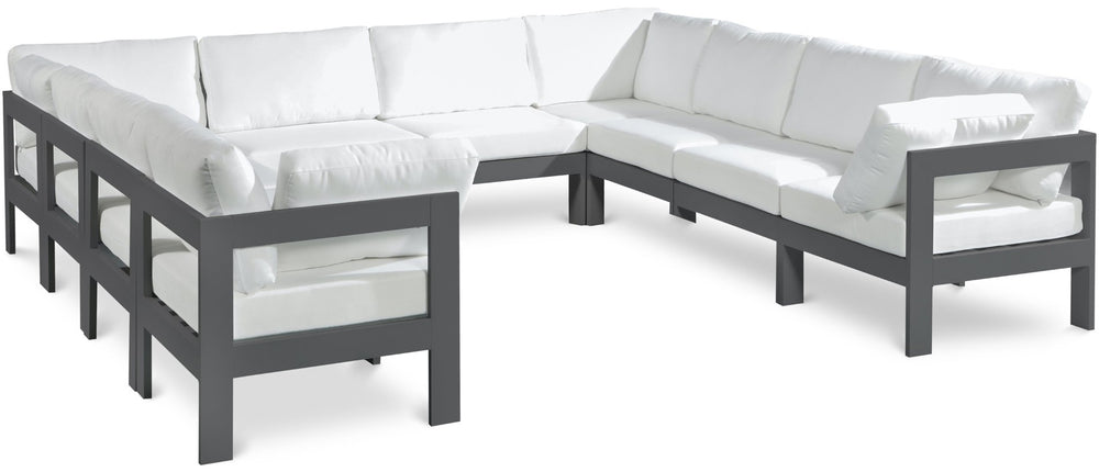 Meridian Furniture Nizuc 10 Piece Outdoor Modular Sectional Aluminum Frame Water Resistant Patio Seating 376White-Sec10B