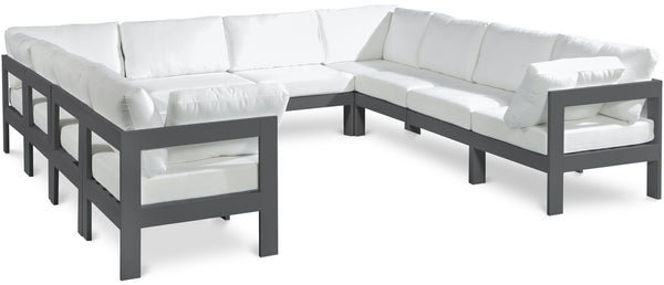 Meridian Furniture Nizuc 10 Piece Outdoor Modular Sectional Aluminum Frame Water Resistant Patio Seating 376White-Sec10B