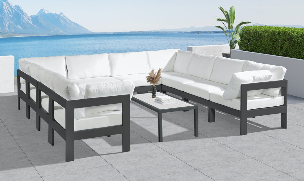 Meridian Furniture Nizuc 10 Piece Outdoor Modular Sectional Aluminum Frame Water Resistant Patio Seating 376White-Sec10B