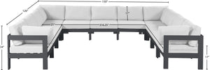 Meridian Furniture Nizuc 11 Piece Modular Outdoor Sectional with Aluminum Frame and Water Resistant Fabric 376White-Sec11A