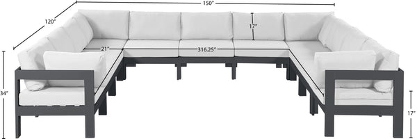 Meridian Furniture Nizuc 11 Piece Modular Outdoor Sectional with Aluminum Frame and Water Resistant Fabric 376White-Sec11A
