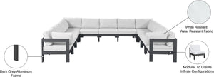 Meridian Furniture Nizuc 11 Piece Modular Outdoor Sectional with Aluminum Frame and Water Resistant Fabric 376White-Sec11A