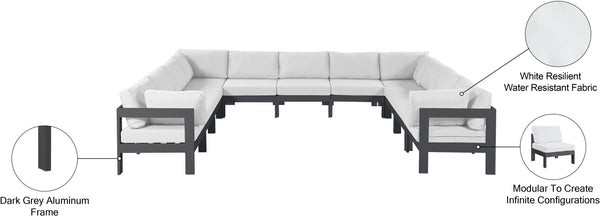 Meridian Furniture Nizuc 11 Piece Modular Outdoor Sectional with Aluminum Frame and Water Resistant Fabric 376White-Sec11A