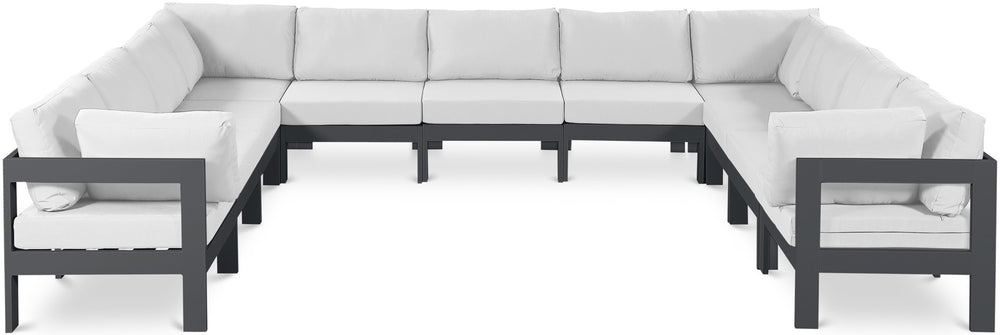 Meridian Furniture Nizuc 11 Piece Modular Outdoor Sectional with Aluminum Frame and Water Resistant Fabric 376White-Sec11A