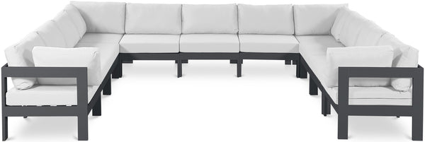 Meridian Furniture Nizuc 11 Piece Modular Outdoor Sectional with Aluminum Frame and Water Resistant Fabric 376White-Sec11A