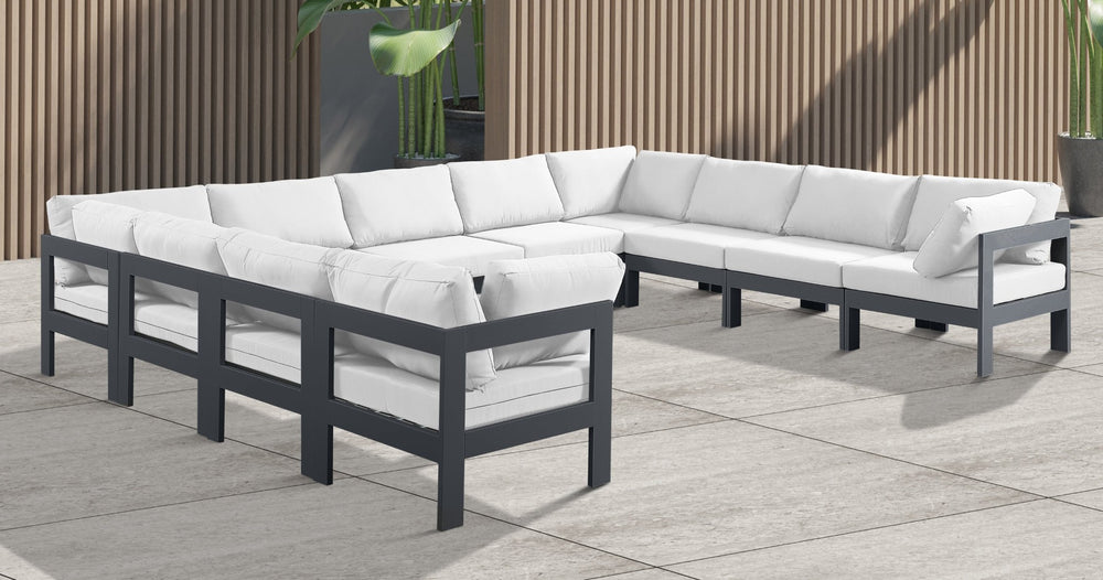 Meridian Furniture Nizuc 11 Piece Modular Outdoor Sectional with Aluminum Frame and Water Resistant Fabric 376White-Sec11A