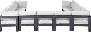 Meridian Furniture Nizuc 11 Piece Modular Outdoor Sectional with Aluminum Frame and Water Resistant Fabric 376White-Sec11A