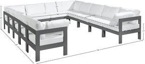 Meridian Furniture Nizuc 12 Piece Modular Outdoor Sectional White Fabric Aluminum Frame Patio Seating 376White-Sec12A