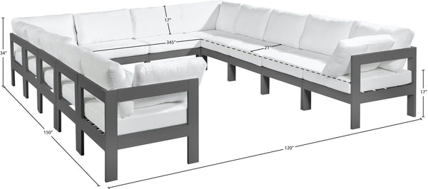 Meridian Furniture Nizuc 12 Piece Modular Outdoor Sectional White Fabric Aluminum Frame Patio Seating 376White-Sec12A