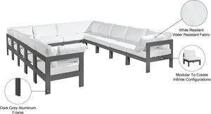 Meridian Furniture Nizuc 12 Piece Modular Outdoor Sectional White Fabric Aluminum Frame Patio Seating 376White-Sec12A