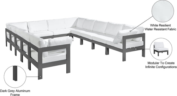 Meridian Furniture Nizuc 12 Piece Modular Outdoor Sectional White Fabric Aluminum Frame Patio Seating 376White-Sec12A