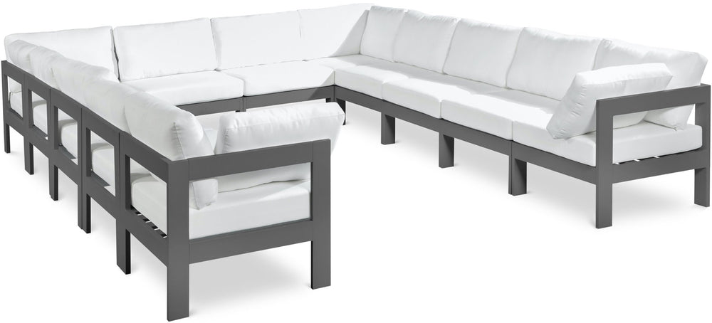 Meridian Furniture Nizuc 12 Piece Modular Outdoor Sectional White Fabric Aluminum Frame Patio Seating 376White-Sec12A