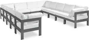 Meridian Furniture Nizuc 12 Piece Modular Outdoor Sectional White Fabric Aluminum Frame Patio Seating 376White-Sec12A