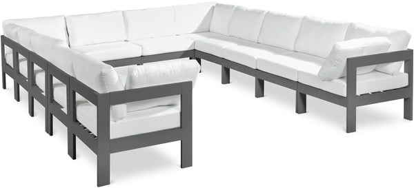 Meridian Furniture Nizuc 12 Piece Modular Outdoor Sectional White Fabric Aluminum Frame Patio Seating 376White-Sec12A