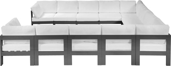 Meridian Furniture Nizuc 12 Piece Modular Outdoor Sectional White Fabric Aluminum Frame Patio Seating 376White-Sec12A