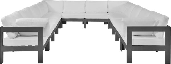 Meridian Furniture Nizuc 12 Piece Modular Outdoor Sectional White Fabric Aluminum Frame Patio Seating 376White-Sec12A
