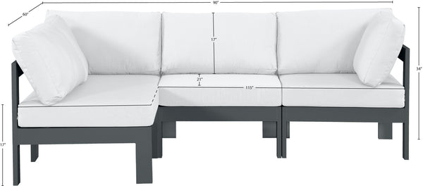 Meridian Furniture Nizuc Four Piece Modular Outdoor Sectional with Resort Style White Fabric Seating 376White-Sec4A