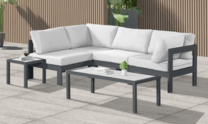 Meridian Furniture Nizuc Four Piece Modular Outdoor Sectional with Resort Style White Fabric Seating 376White-Sec4A