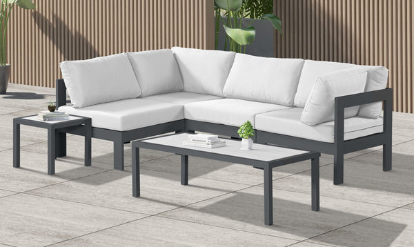 Meridian Furniture Nizuc Four Piece Modular Outdoor Sectional with Resort Style White Fabric Seating 376White-Sec4A