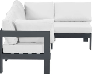 Meridian Furniture Nizuc Four Piece Modular Outdoor Sectional with Resort Style White Fabric Seating 376White-Sec4A