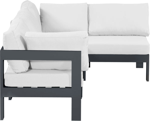 Meridian Furniture Nizuc Four Piece Modular Outdoor Sectional with Resort Style White Fabric Seating 376White-Sec4A