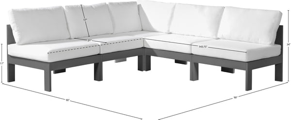 Meridian Furniture Nizuc Five Piece Modular Outdoor Sectional Resort Style Patio Seating in White Fabric 376White-Sec5A