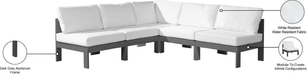 Meridian Furniture Nizuc Five Piece Modular Outdoor Sectional Resort Style Patio Seating in White Fabric 376White-Sec5A