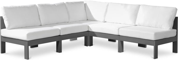 Meridian Furniture Nizuc Five Piece Modular Outdoor Sectional Resort Style Patio Seating in White Fabric 376White-Sec5A
