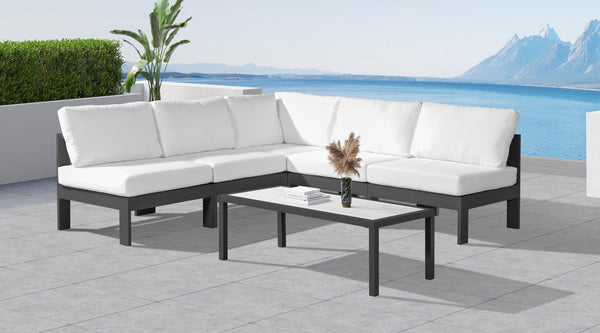 Meridian Furniture Nizuc Five Piece Modular Outdoor Sectional Resort Style Patio Seating in White Fabric 376White-Sec5A