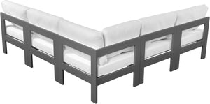 Meridian Furniture Nizuc Five Piece Modular Outdoor Sectional Resort Style Patio Seating in White Fabric 376White-Sec5A