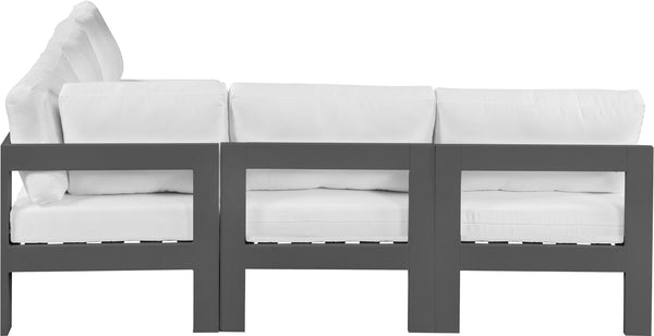 Meridian Furniture Nizuc Five Piece Modular Outdoor Sectional Resort Style Patio Seating in White Fabric 376White-Sec5A