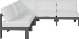 Meridian Furniture Nizuc Five Piece Modular Outdoor Sectional Resort Style Patio Seating in White Fabric 376White-Sec5A