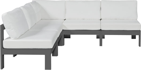 Meridian Furniture Nizuc Five Piece Modular Outdoor Sectional Resort Style Patio Seating in White Fabric 376White-Sec5A