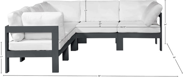 Meridian Furniture Nizuc Five Piece Modular Outdoor Sectional Resort Style Aluminum Frame Patio Set 376White-Sec5B