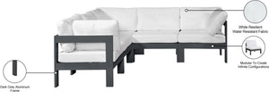 Meridian Furniture Nizuc Five Piece Modular Outdoor Sectional Resort Style Aluminum Frame Patio Set 376White-Sec5B
