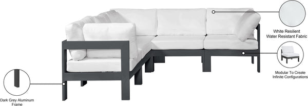 Meridian Furniture Nizuc Five Piece Modular Outdoor Sectional Resort Style Aluminum Frame Patio Set 376White-Sec5B