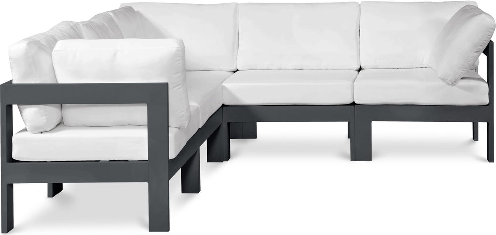 Meridian Furniture Nizuc Five Piece Modular Outdoor Sectional Resort Style Aluminum Frame Patio Set 376White-Sec5B
