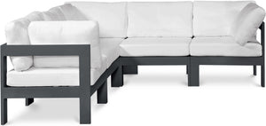 Meridian Furniture Nizuc Five Piece Modular Outdoor Sectional Resort Style Aluminum Frame Patio Set 376White-Sec5B