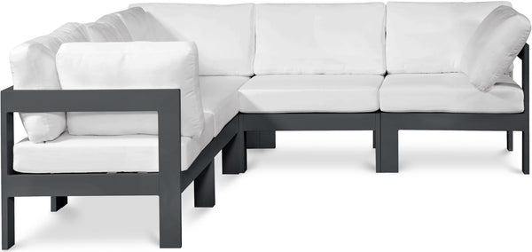 Meridian Furniture Nizuc Five Piece Modular Outdoor Sectional Resort Style Aluminum Frame Patio Set 376White-Sec5B